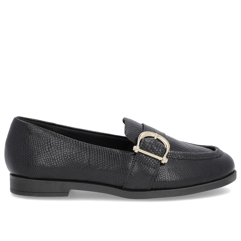 Mocassim Preto Couro Textura Bridão