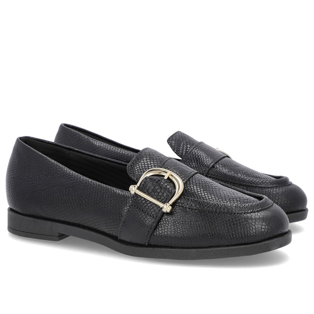 Mocassim Preto Couro Textura Bridão Preto 2
