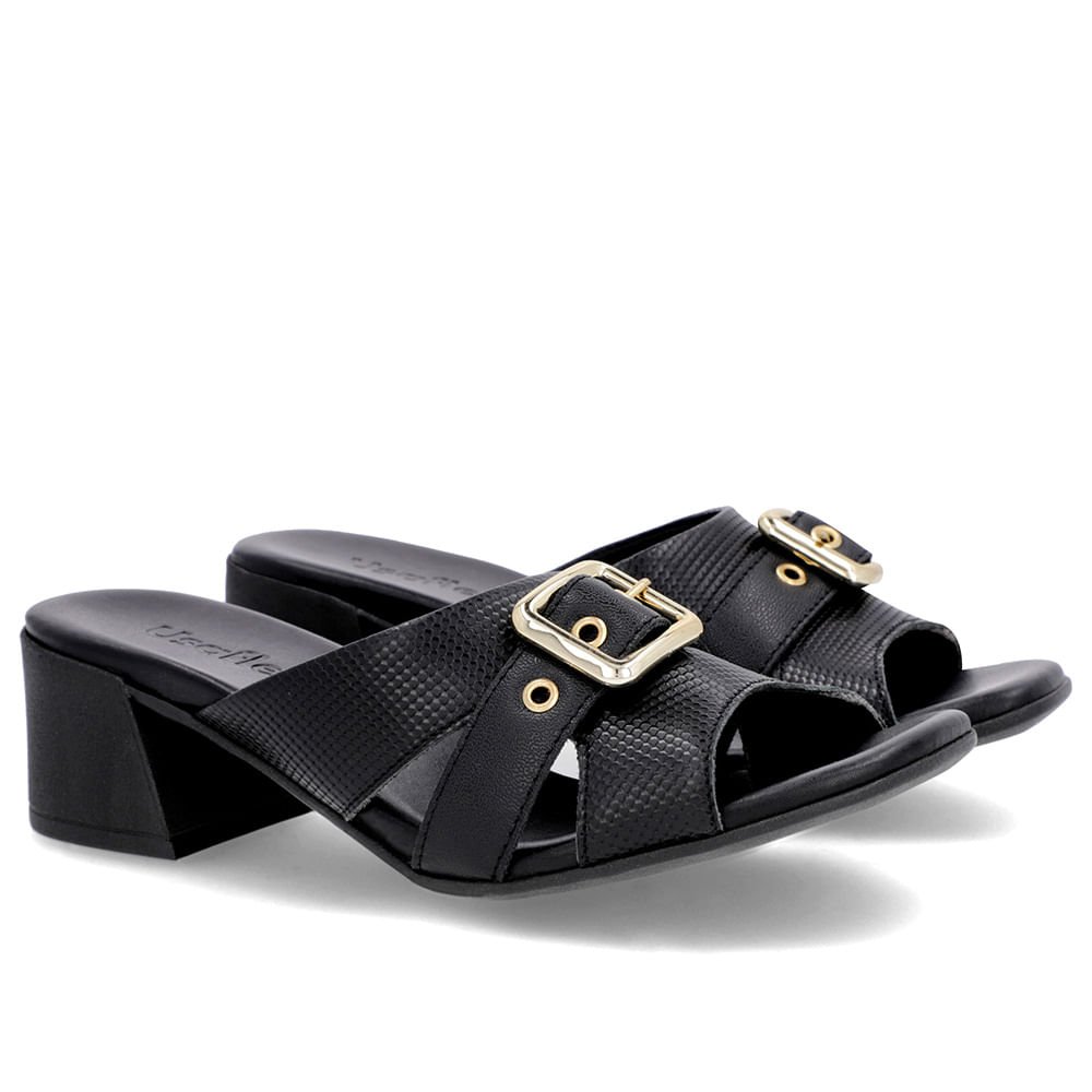 Tamanco Preto Salto Bloco Couro Fivela Preto 2