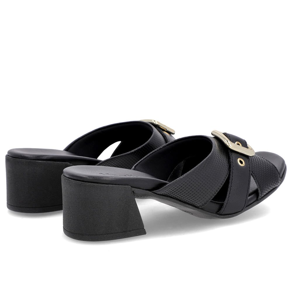 Tamanco Preto Salto Bloco Couro Fivela Preto 3