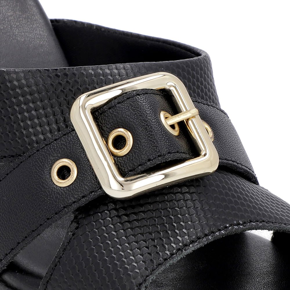 Tamanco Preto Salto Bloco Couro Fivela Preto 4