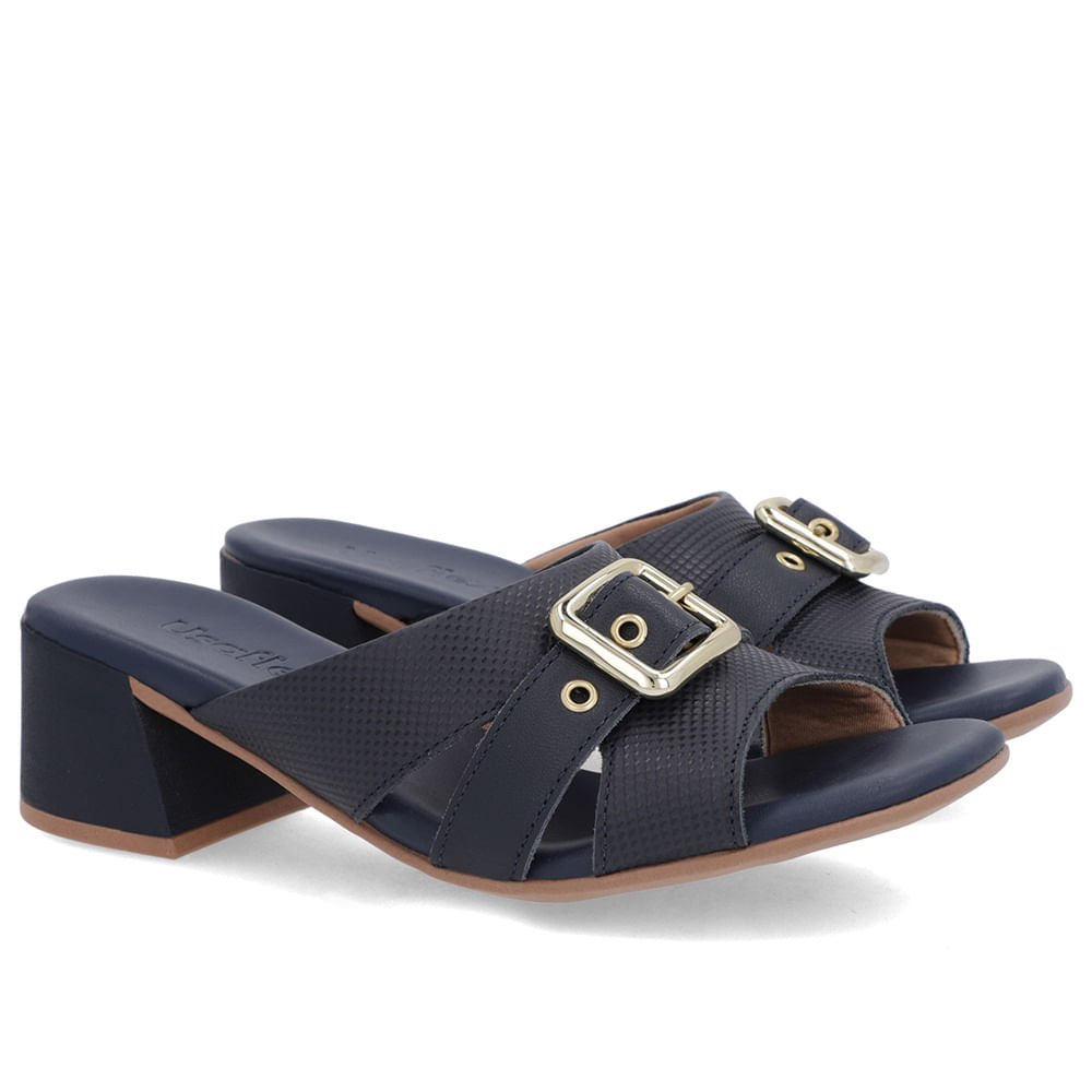 Tamanco Azul Salto Bloco Couro Fivela Azul 2