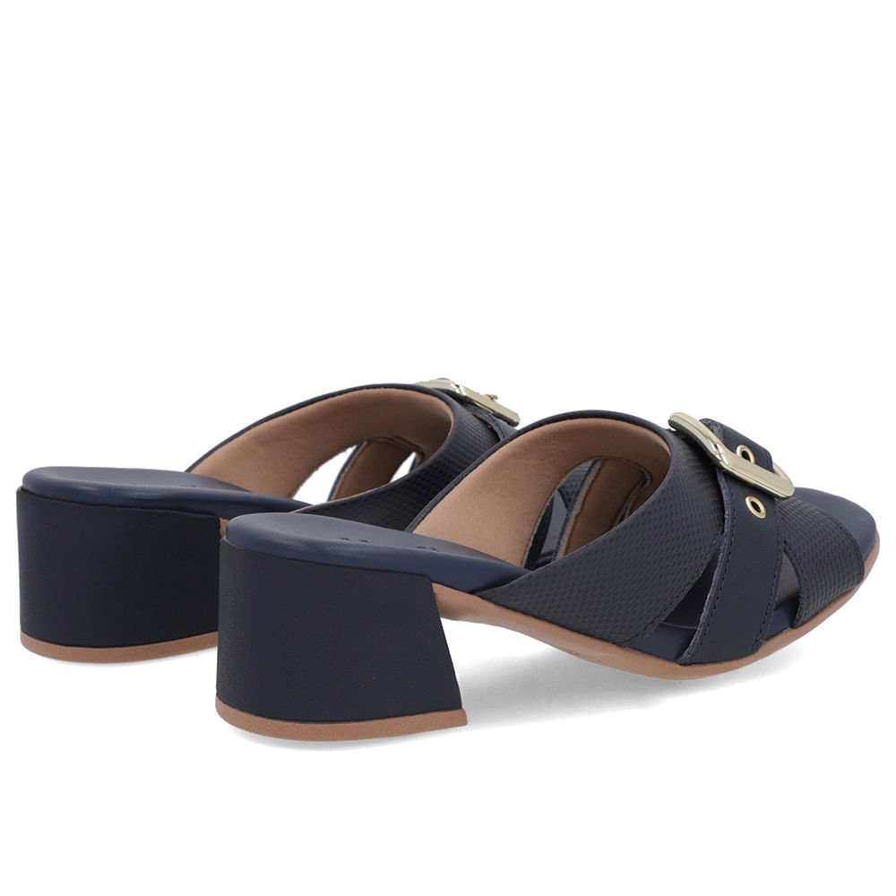 Tamanco Azul Salto Bloco Couro Fivela Azul 3