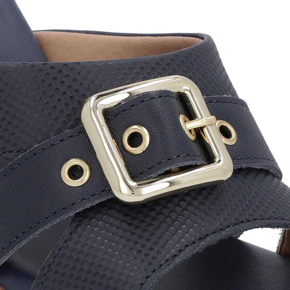 Tamanco Azul Salto Bloco Couro Fivela Azul 4