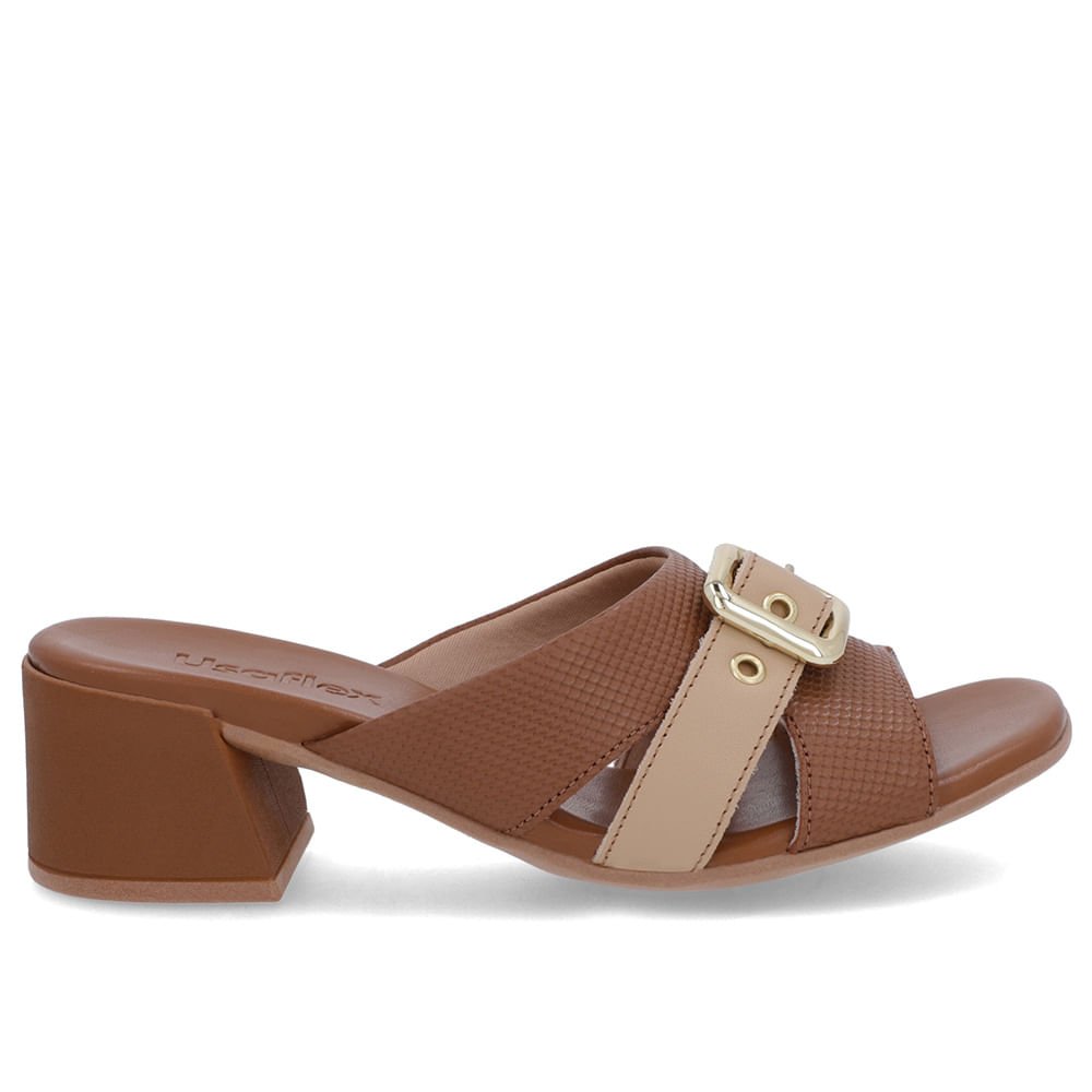 Tamanco Marrom Salto Bloco Couro Fivela