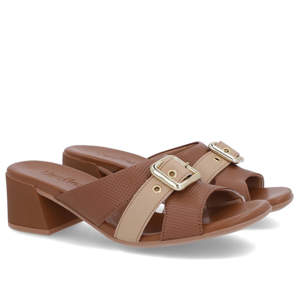 Tamanco Marrom Salto Bloco Couro Fivela Marrom 2