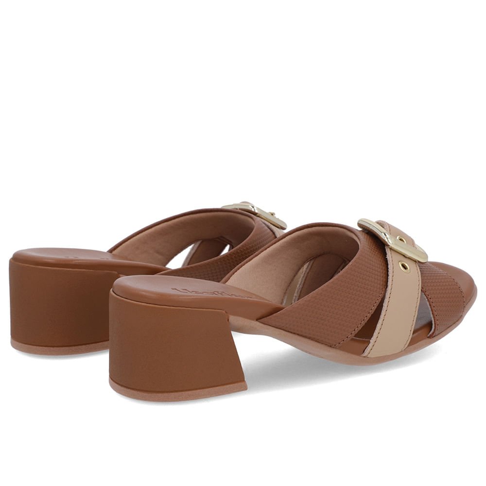 Tamanco Marrom Salto Bloco Couro Fivela Marrom 3