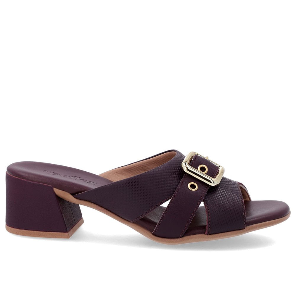 Tamanco Roxo Salto Bloco Couro Fivela