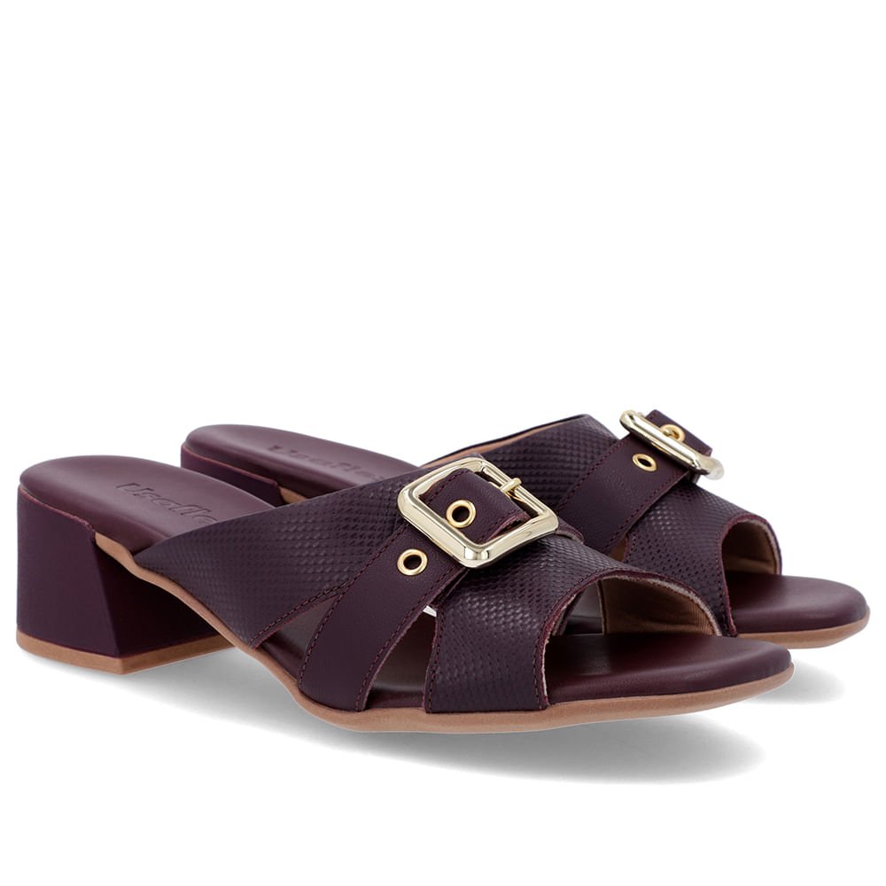 Tamanco Roxo Salto Bloco Couro Fivela Roxo 2