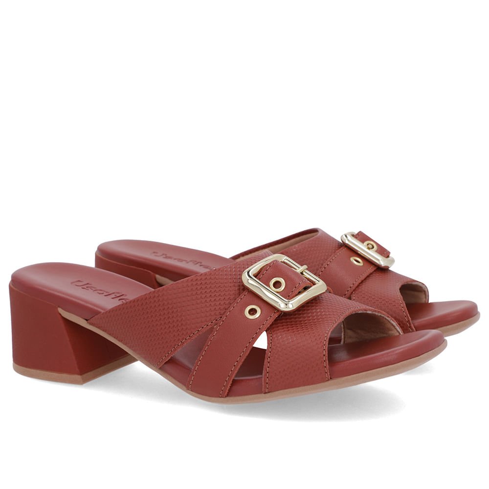 Tamanco Marrom Salto Bloco Couro Fivela Marrom 2