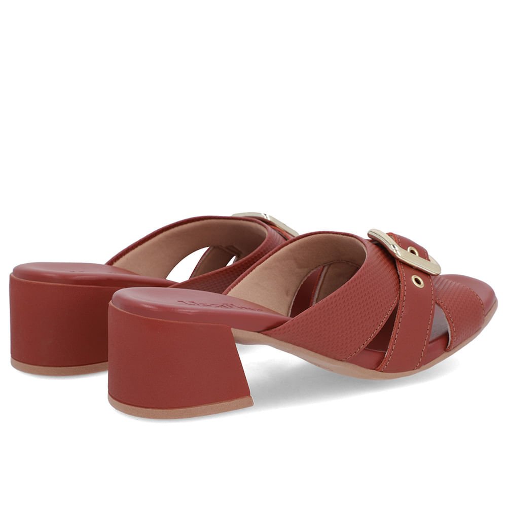 Tamanco Marrom Salto Bloco Couro Fivela Marrom 3