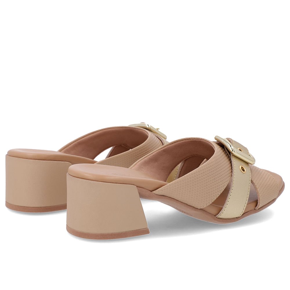Tamanco Bege Salto Bloco Couro Fivela Bege 3