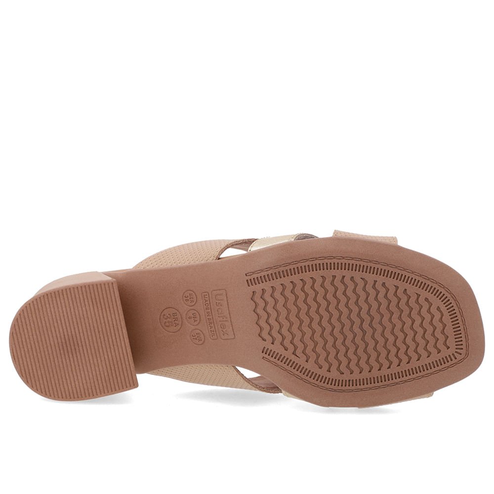 Tamanco Bege Salto Bloco Couro Fivela Bege 5