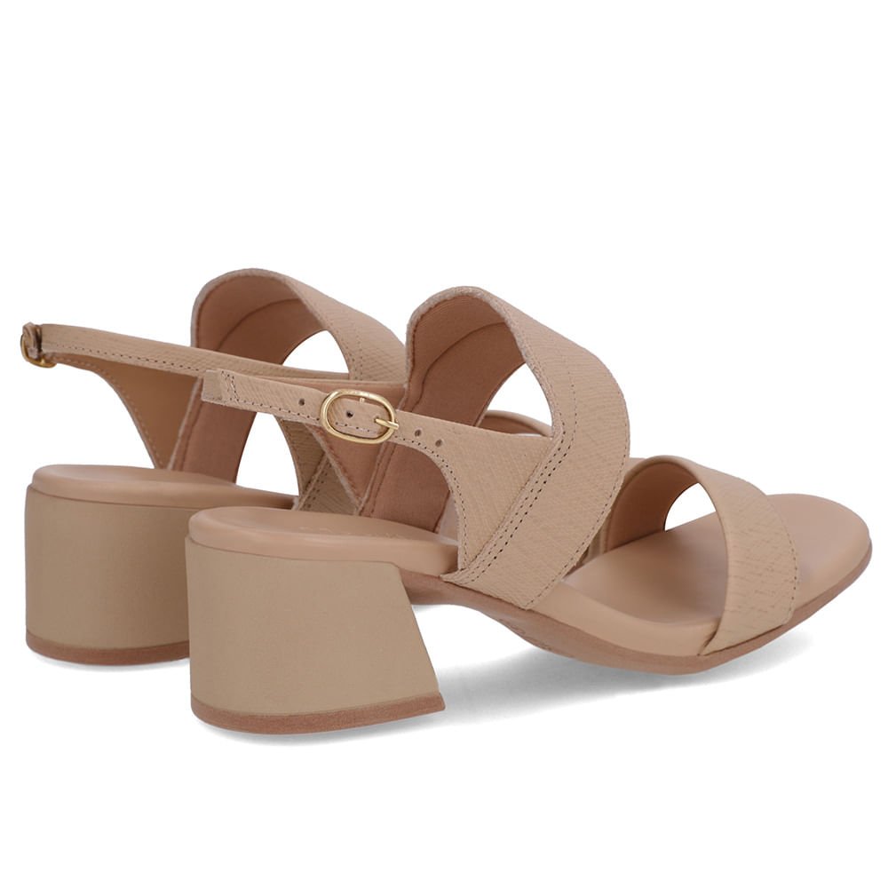 Sandália Bege Couro Salto Bloco Detalhe Tira Bege 3