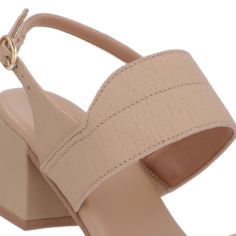 Sandália Bege Couro Salto Bloco Detalhe Tira Bege 4
