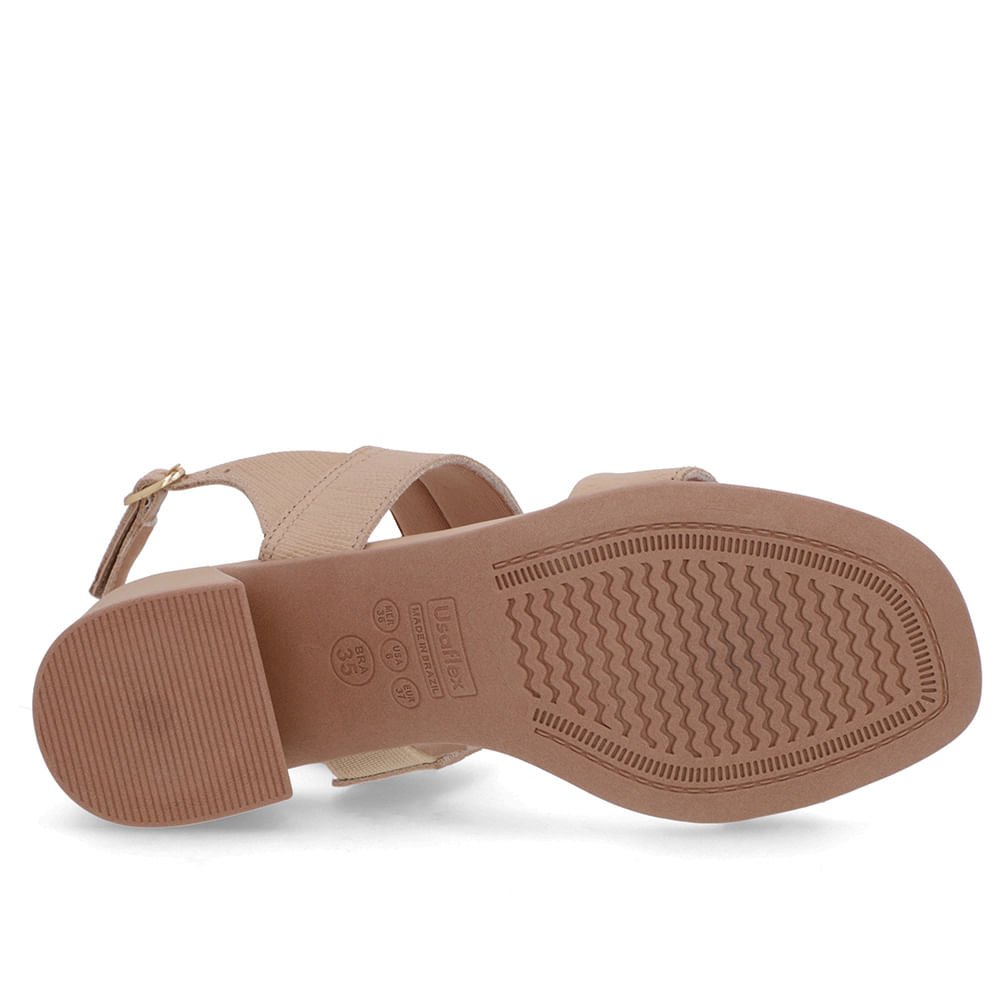 Sandália Bege Couro Salto Bloco Detalhe Tira Bege 5