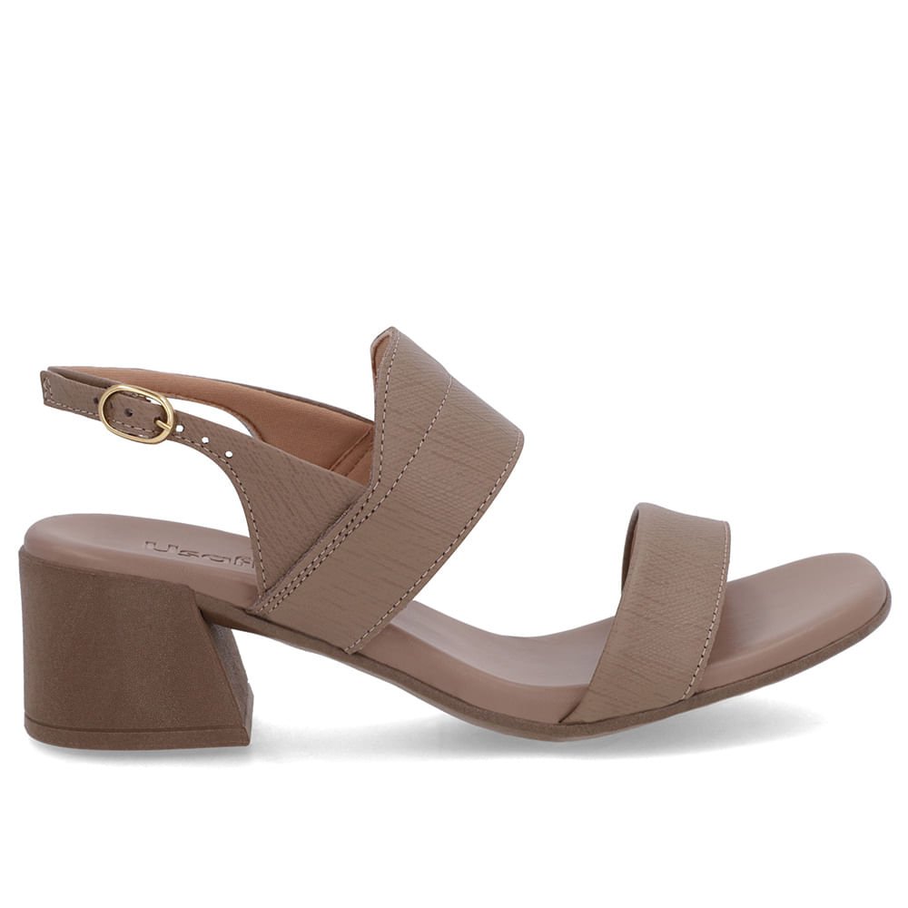 Sandália Marrom Couro Salto Bloco Detalhe Tira