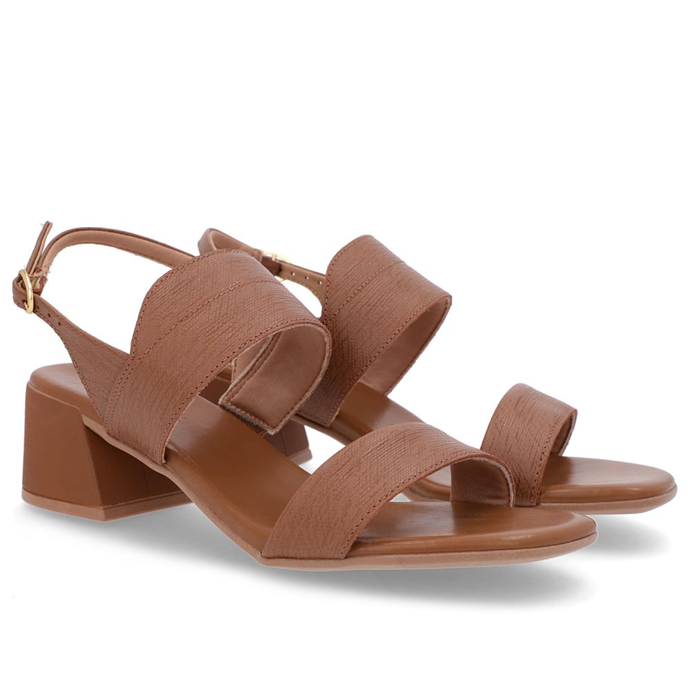 Sandália Marrom Couro Salto Bloco Detalhe Tira Marrom 2