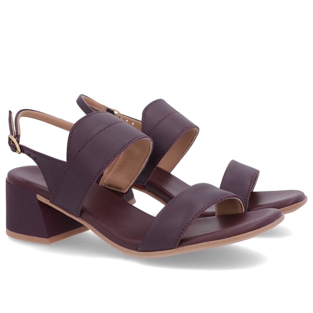 Sandália Roxa Couro Salto Bloco Detalhe Tira Roxo 2