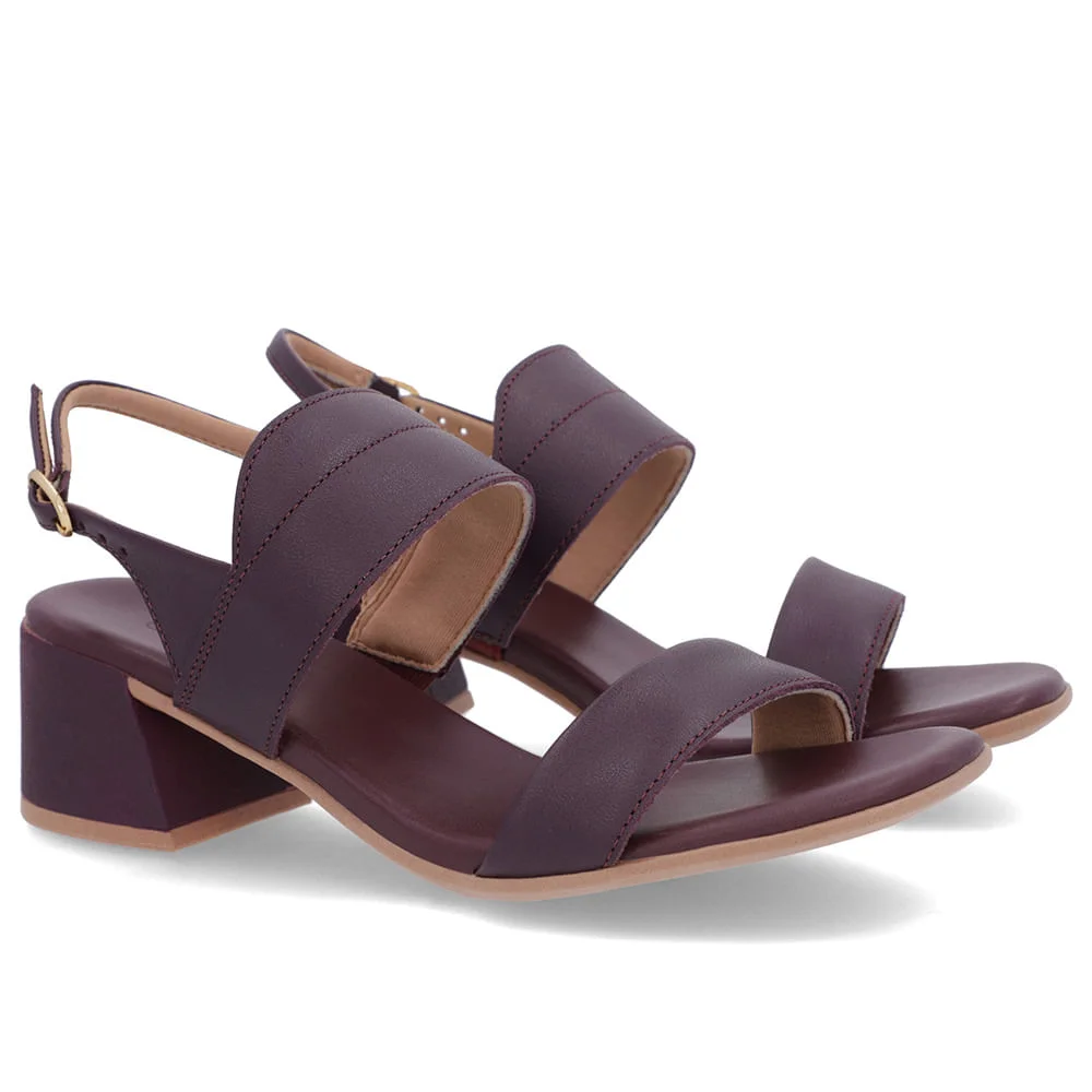 Sandália Roxa Couro Salto Bloco Detalhe Tira Roxo 2