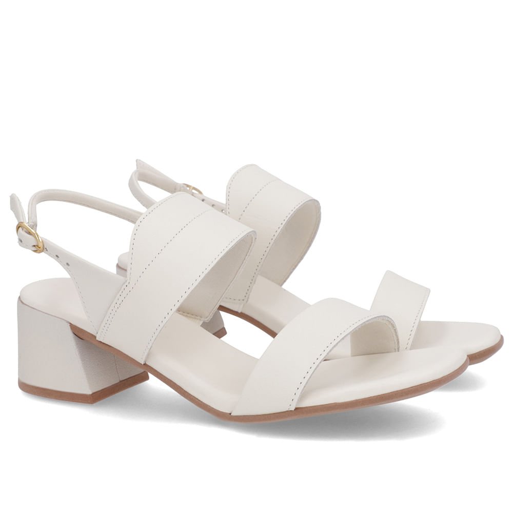 Sandália Branca Marfim Couro Salto Bloco Detalhe Tira Branco 2