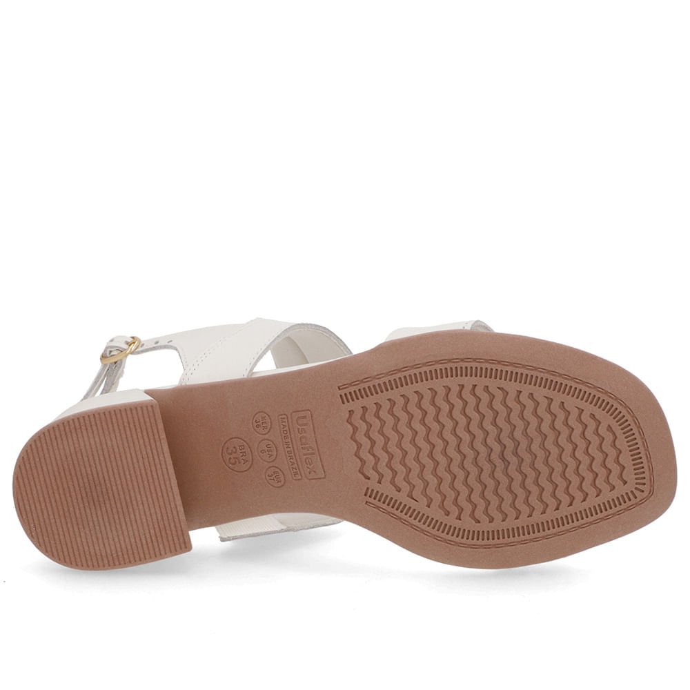 Sandália Branca Marfim Couro Salto Bloco Detalhe Tira Branco 5