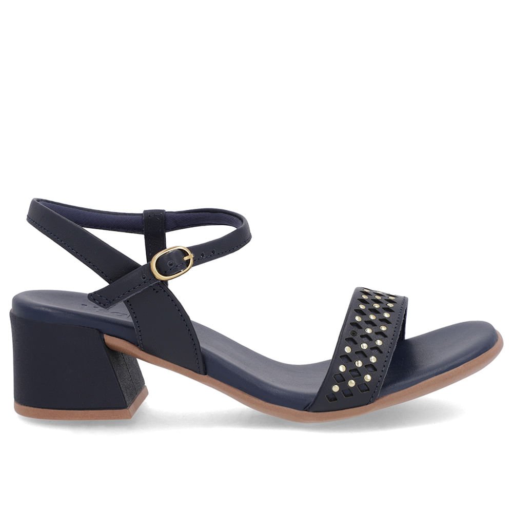 Sandália Azul Couro Detalhe Laser Rebite