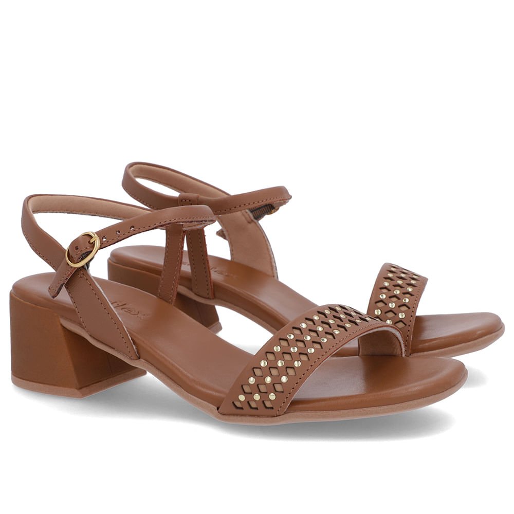 Sandália Marrom Couro Detalhe Laser Rebite Marrom 2