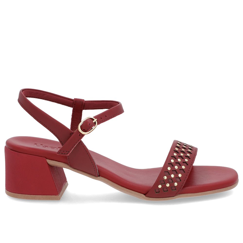 Sandália Vermelha Couro Detalhe Laser Rebite