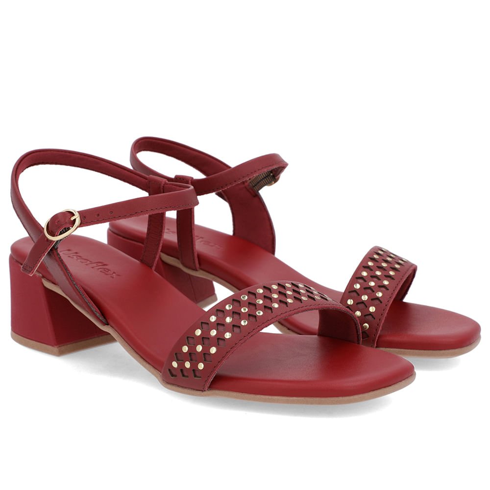 Sandália Vermelha Couro Detalhe Laser Rebite Vermelho 2