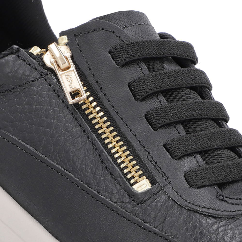 Tênis Preto Couro Sola Clara Zíper Preto 4