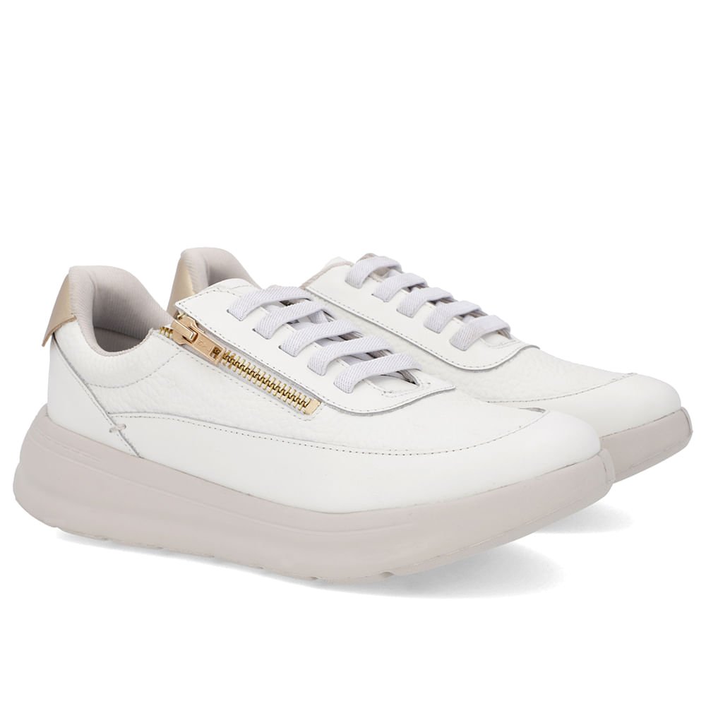 Tênis Branco Couro Sola Clara Zíper Branco 2