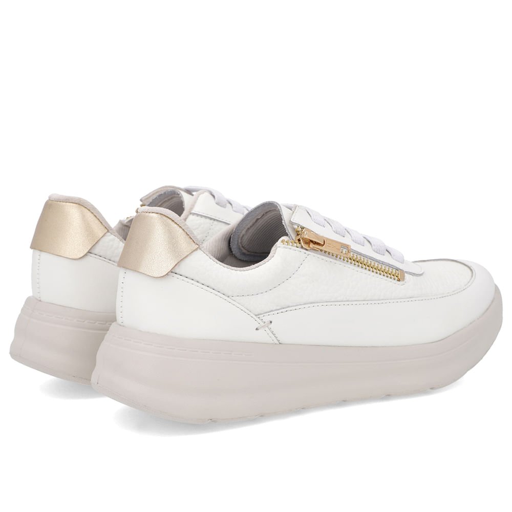 Tênis Branco Couro Sola Clara Zíper Branco 3