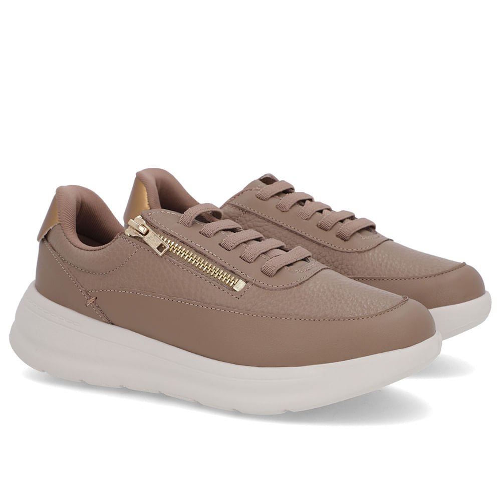 Tênis Marrom Couro Sola Clara Zíper Marrom 2