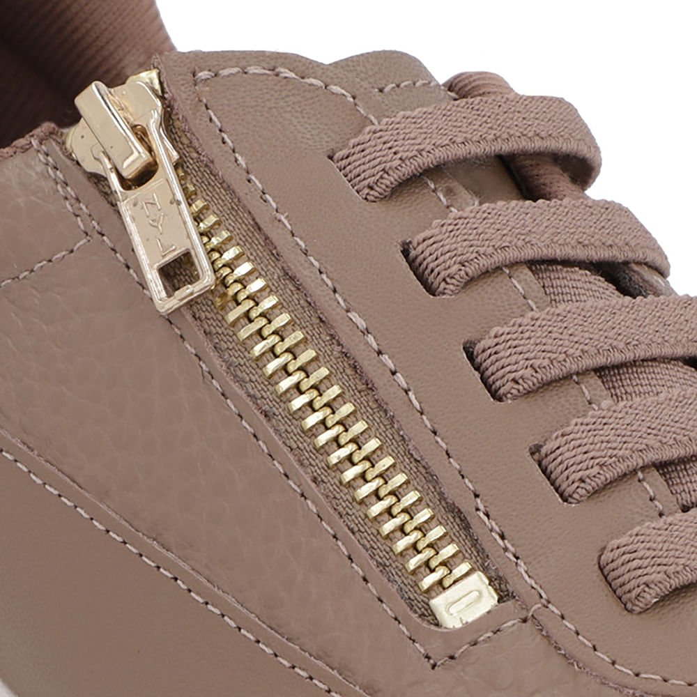 Tênis Marrom Couro Sola Clara Zíper Marrom 4