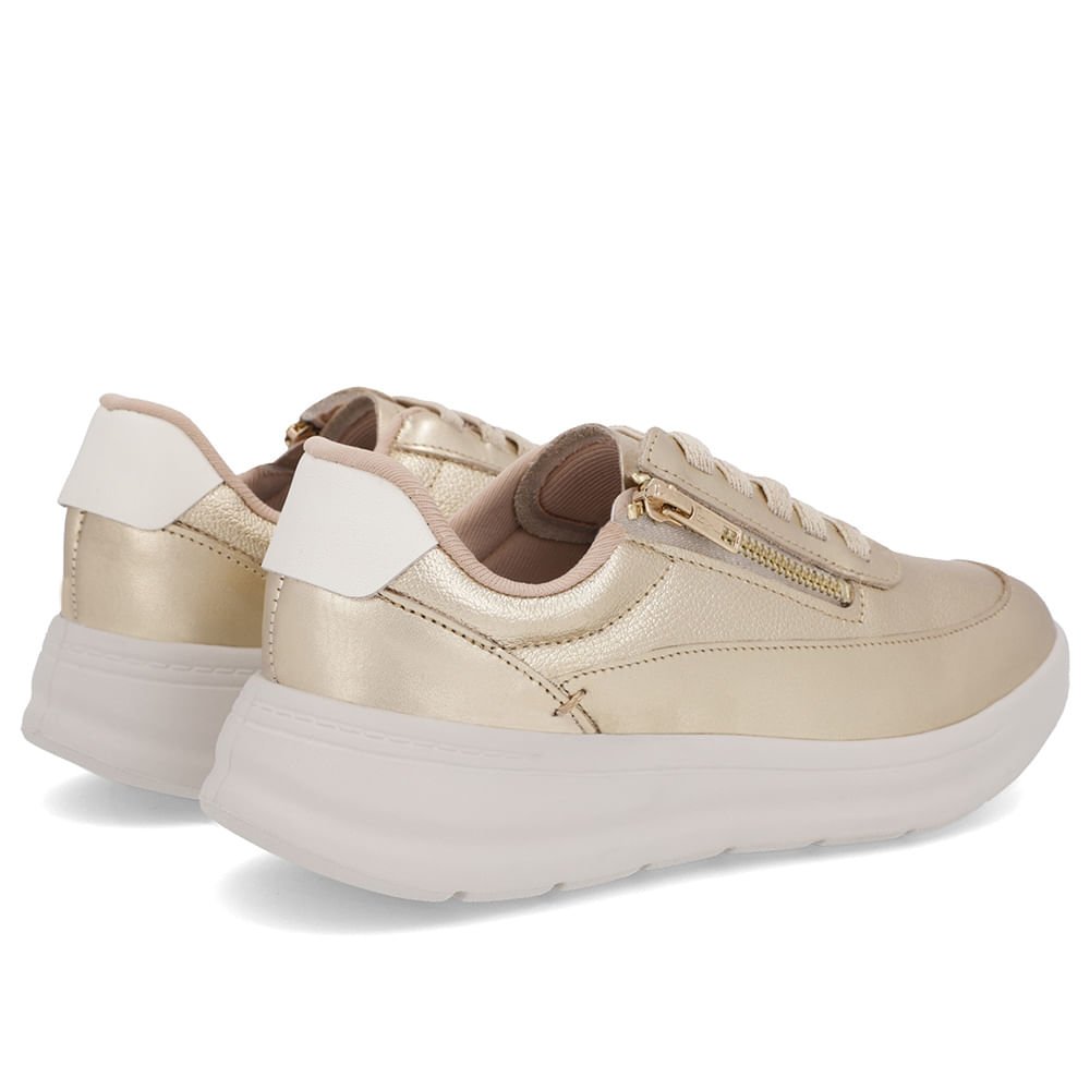 Tênis Dourado Couro Sola Clara Zíper Dourado 3