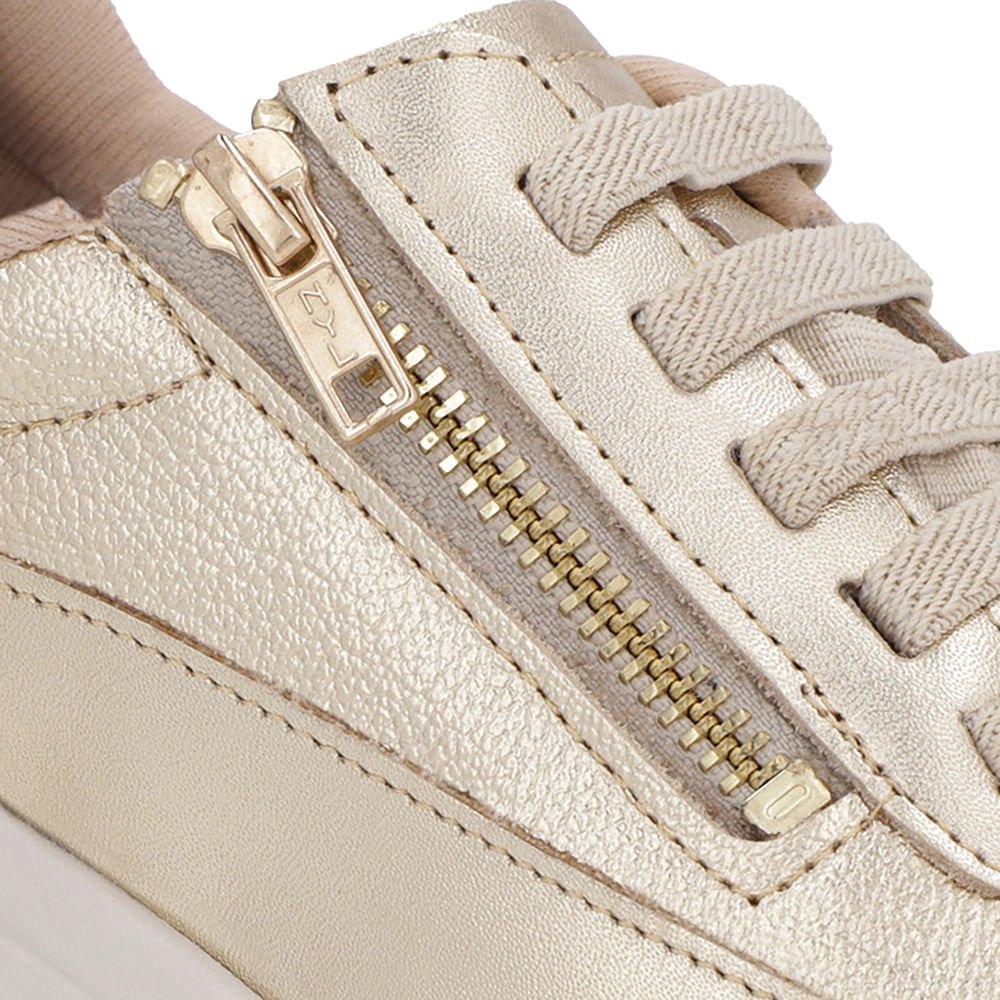 Tênis Dourado Couro Sola Clara Zíper Dourado 4