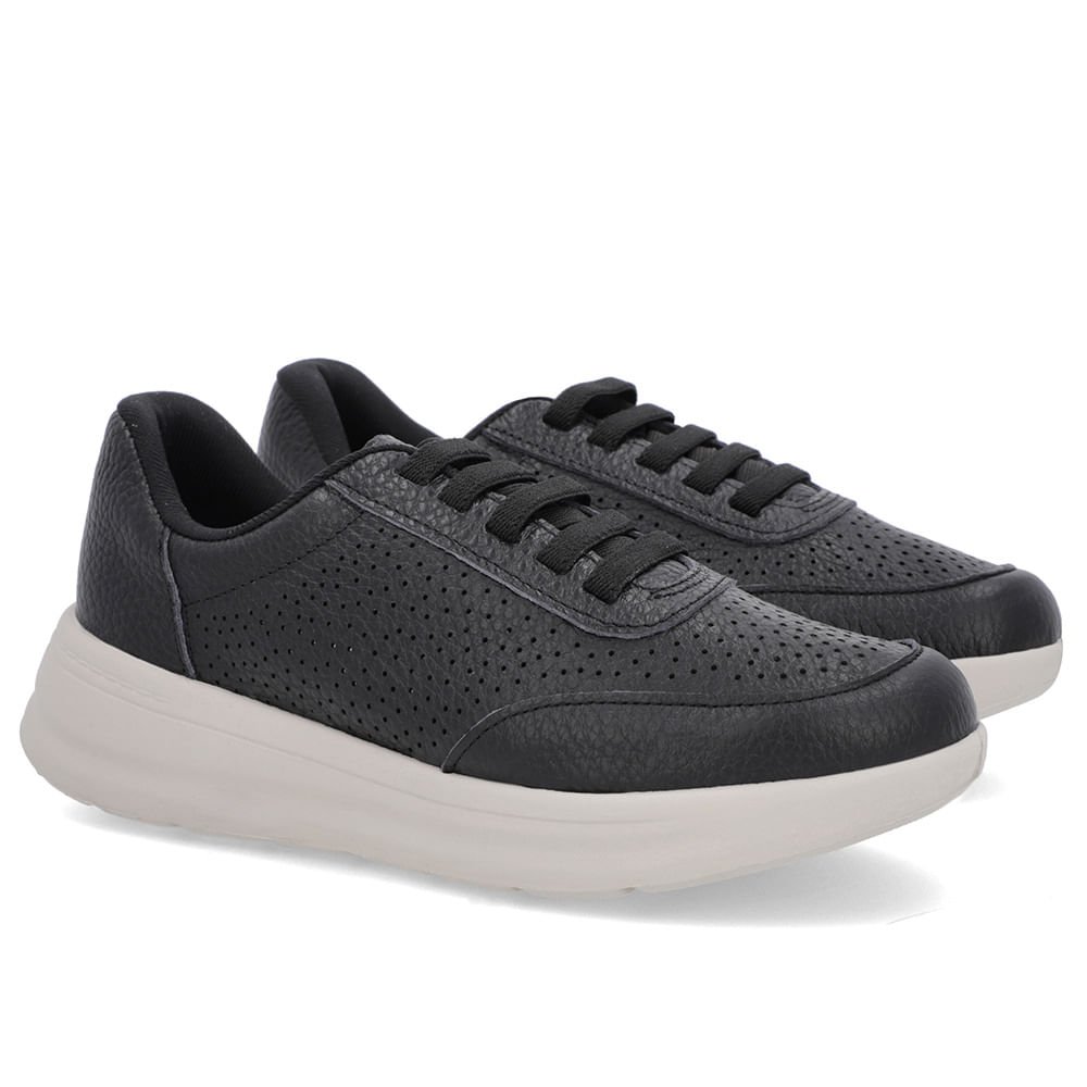 Tênis Urbano Preto Couro Furos Preto 2