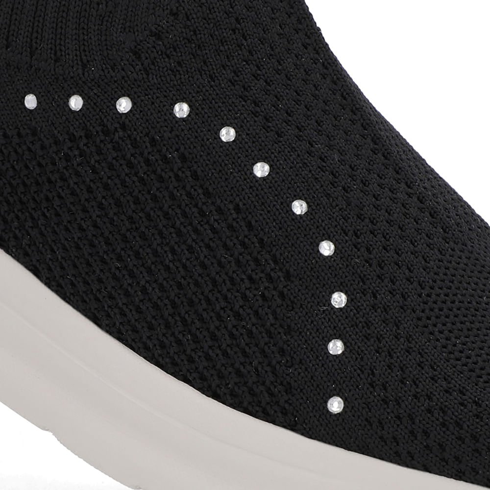 Tênis Preto Tricot Strass Preto 4