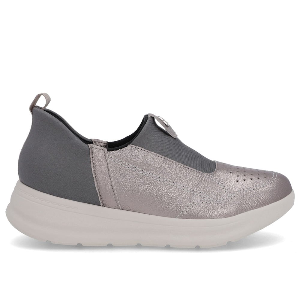 Tênis Casual Aço Couro Detalhe Elastano