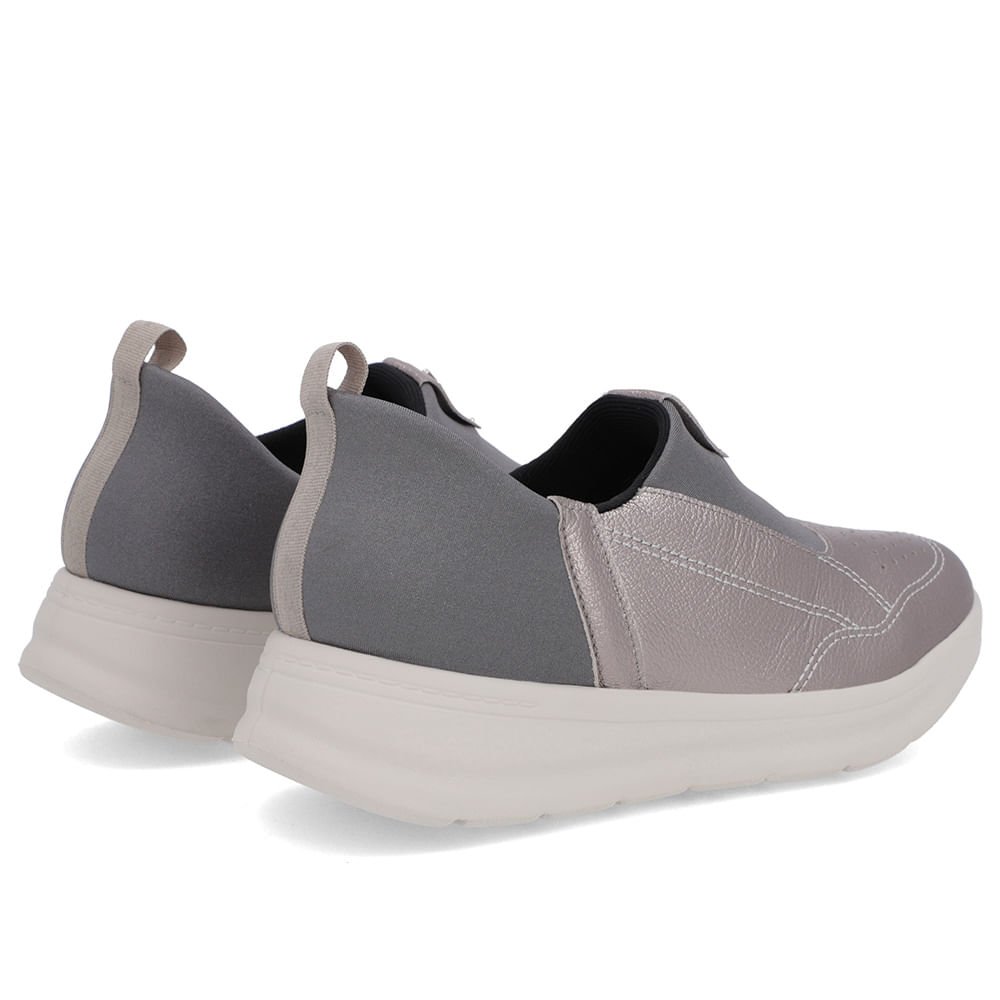 Tênis Casual Aço Couro Detalhe Elastano Cinza 3