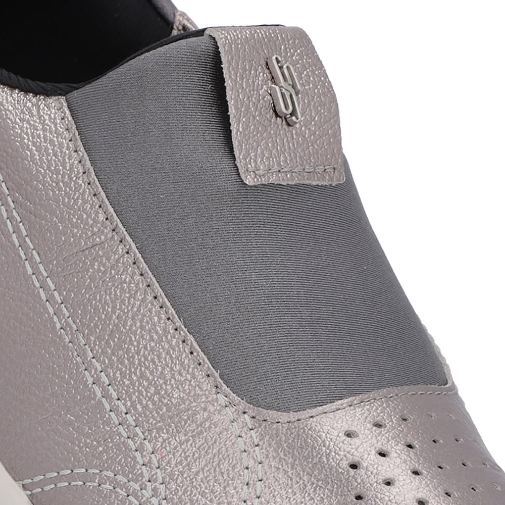 Tênis Casual Aço Couro Detalhe Elastano Cinza 4
