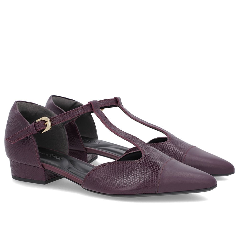Scarpin Roxo Couro Salto Bloco Fechado Roxo 2