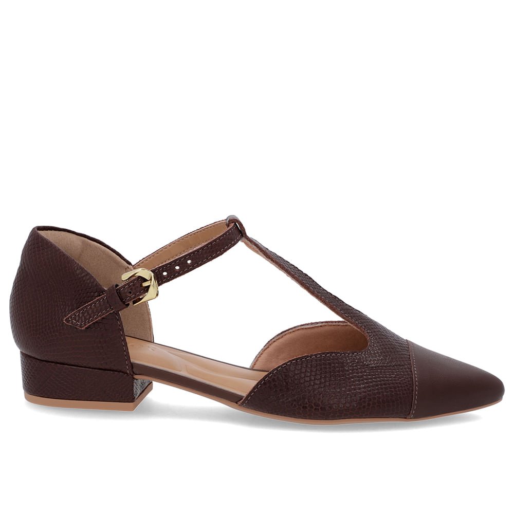 Scarpin Marrom Couro Salto Bloco Fechado