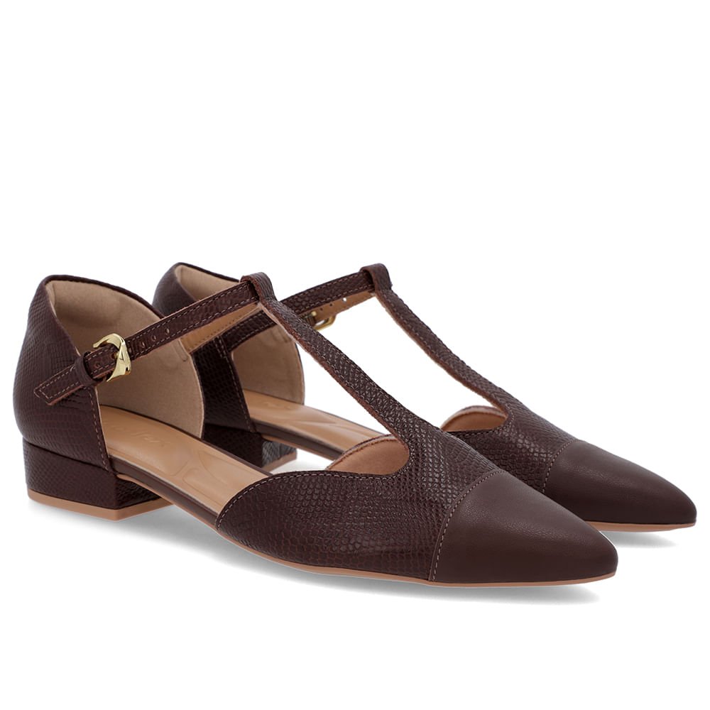 Scarpin Marrom Couro Salto Bloco Fechado Marrom 2