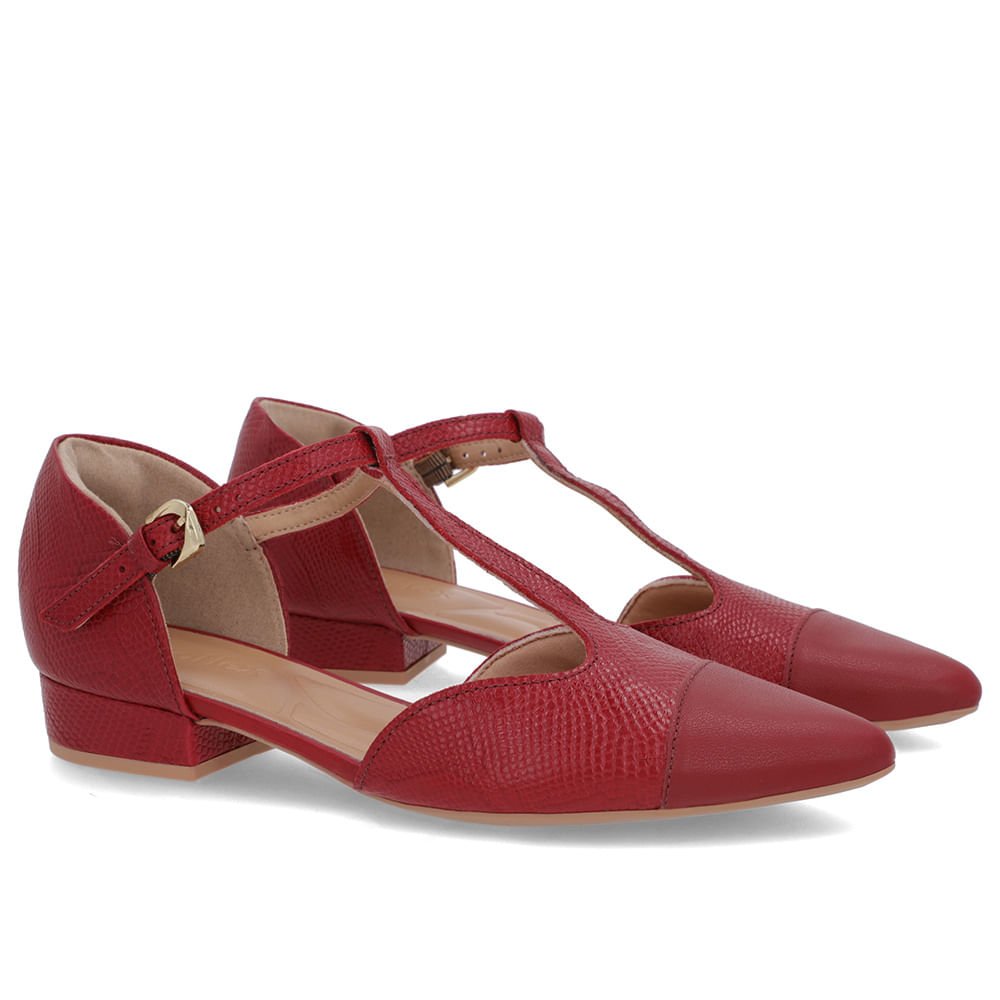 Scarpin Vermelho Couro Salto Bloco Fechado Vermelho 2