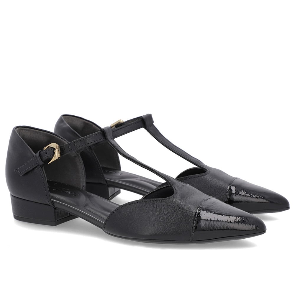 Scarpin Preto Couro Salto Bloco Fechado Preto 2