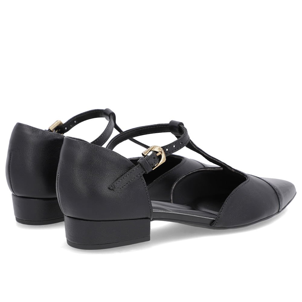 Scarpin Preto Couro Salto Bloco Fechado Preto 3