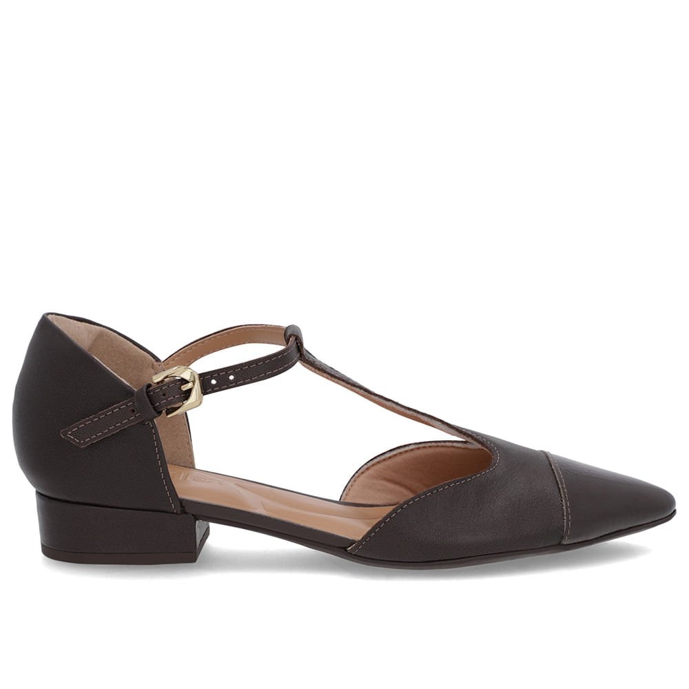 Scarpin Marrom Couro Salto Bloco Fechado