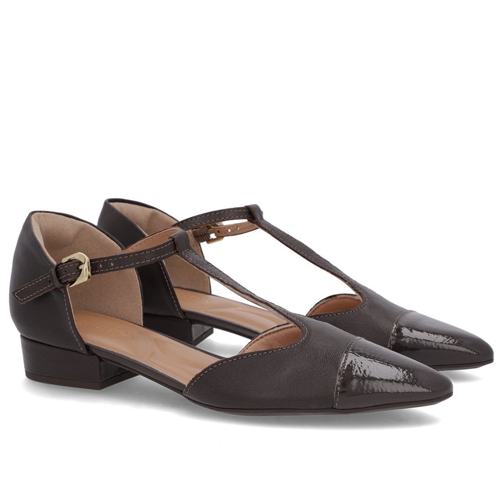 Scarpin Marrom Couro Salto Bloco Fechado Marrom 2